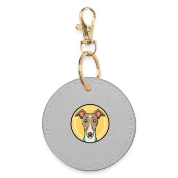 Greyhound Dog Breed Cartoon Kawaii Clipart Animal - Round Keyring - grey - Front