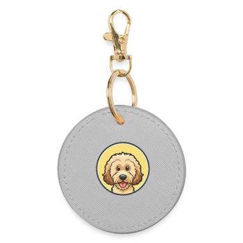 Labradoodle Hund Rasse Lustige Karikatur Kawaii Clipart - Runder Schlüsselanhänger - Grau - Vorne