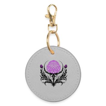 Distel Tattoo Scottish Thistle Botanical Art - Round Keyring - grey - Front
