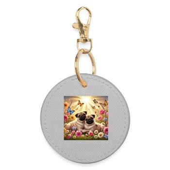 Himmelstruckene Pug Hundefreunde Design - Runder Schlüsselanhänger - Grau - Vorne