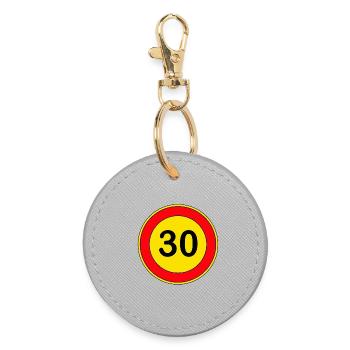 30th birthday , 30 years , traffic sign yellow - Round Keyring - grey - Front