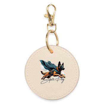 Super Dog Belgian Shepherd Cape Gift - Round Keyring - oyster - Front