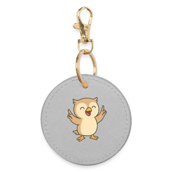 Hibou de bonne humeur - Porte-clés rond - bruyère - Devant