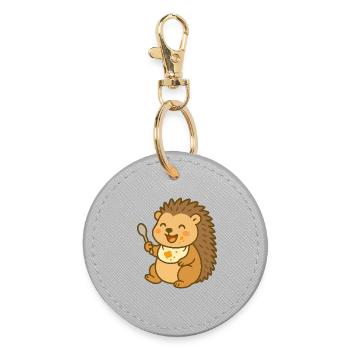 Baby hedgehog feeding porridge - Round Keyring - grey - Front