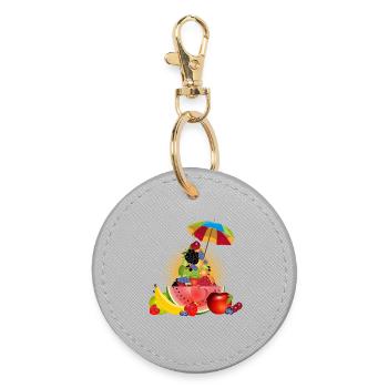 Colorful fruit pyramid with watermelon and umbrella - Round Keyring - grey - Front