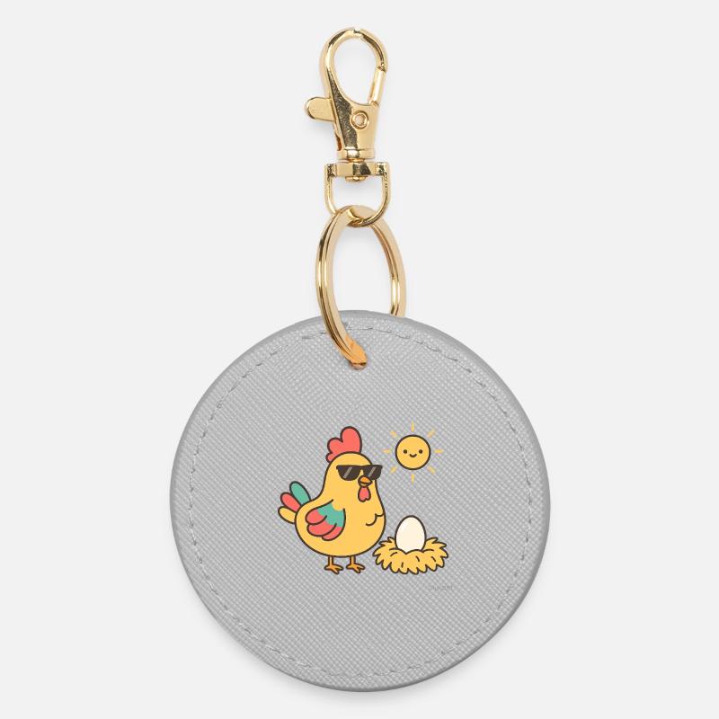 chicken laid an egg - Round Keyring - grey