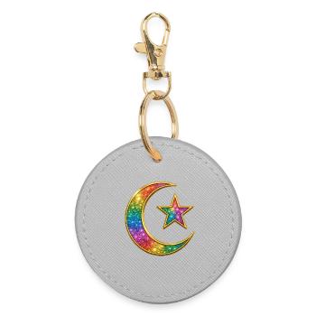 Muslim | Islam Rainbow Celestial Moon and Star Pin - Round Keyring - grey - Front