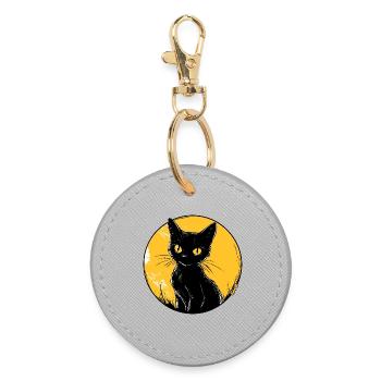 Golden Moonlit Feline Cat Illustration - Round Keyring - grey - Front