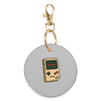Retro Game Boy Heart Design - Round Keyring - grey - Front