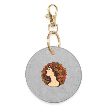 Femme d’automne avec des feuilles dans les cheveux – Art Nouveau Desi - Porte-clés rond - bruyère - Devant