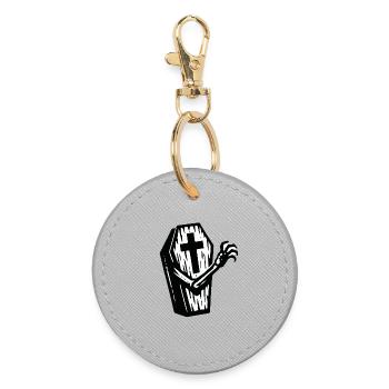 Cercueil d’Halloween | Cercueil croisé avec main en os - Porte-clés rond - bruyère - Devant
