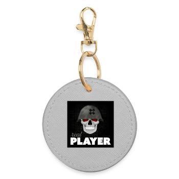 Skull Veteran – Real Player Gaming Helmet Design - Round Keyring - grey - Front
