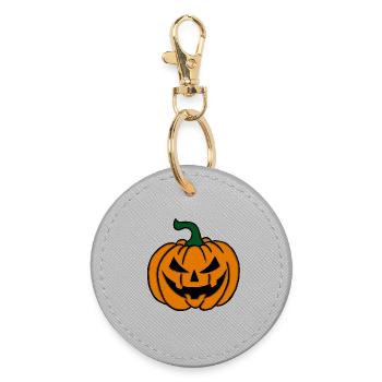 Pumpkin Face, Halloween, Horror, Autumn - Round Keyring - grey - Front