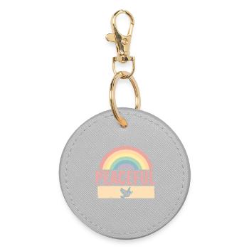 Peaceful – Rainbow & Dove of Peace Retro Design - Round Keyring - grey - Front