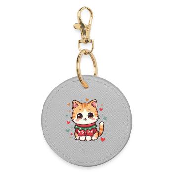 Chat de Noël - Porte-clés rond - bruyère - Devant