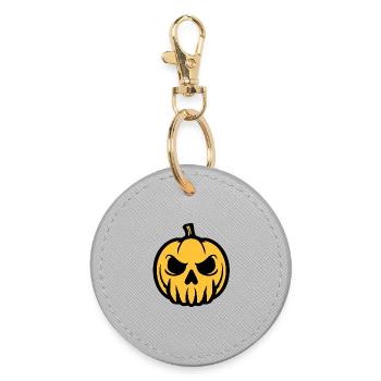 Pumpkin Skull Yellow Black - Round Keyring - grey - Front