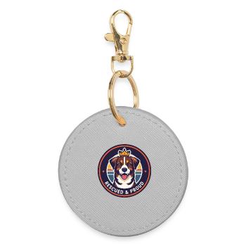 Rescued & Proud Round Dog Emblem - Round Keyring - grey - Front