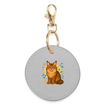 Maine Coon cat in colorful circles - Round Keyring - grey - Front