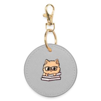 Mignon livre de lecture pour chiens poméraniens avec des lunettes - Porte-clés rond - bruyère - Devant