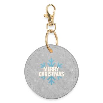 Snowflake Blue Merry Christmas - Round Keyring - grey - Front
