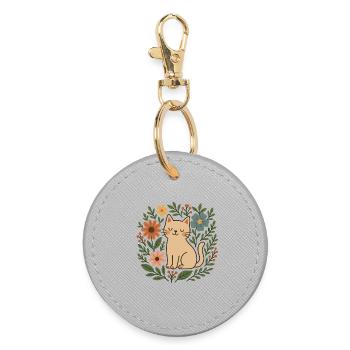 Chat fleuri parmi les fleurs - Porte-clés rond - bruyère - Devant