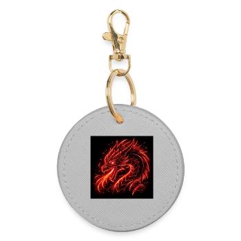 Dragon néon en feu rouge - Porte-clés rond - bruyère - Devant