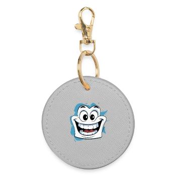 Happy Laughing cartoon face in white and happy eye - Round Keyring - grey - Front