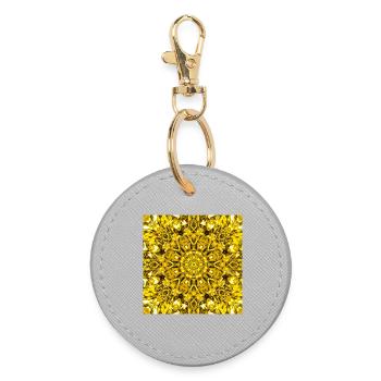 Yellow mandala radial pattern - Round Keyring - grey - Front