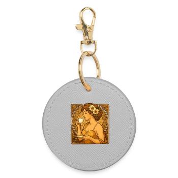 Art Nouveau Pin-Up: Elegant Woman with Coffee - Round Keyring - grey - Front
