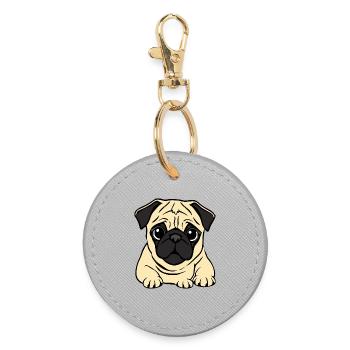 Mops Hunde T-shirt Geschenk Weihnachten - Runder Schlüsselanhänger - Grau - Vorne
