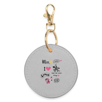 paris Little Girl Miss Pink Heart Teen Girl Poodle - Round Keyring - grey - Front