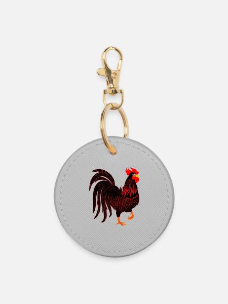 Schwarzer Hahn Coq - Runder Schlüsselanhänger - Grau