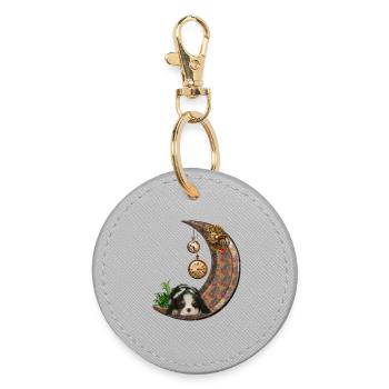 Steampunk-Mond mit Welpen - Runder Schlüsselanhänger - Grau - Vorne