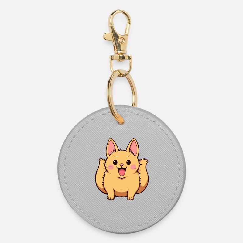 Happy Cat Smiling - Round Keyring - grey
