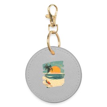 Beach Palm Trees Sunset Summer - Round Keyring - grey - Front