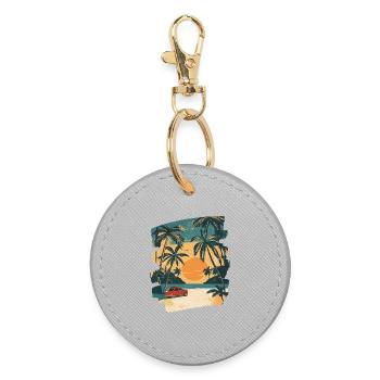 Beach Palm Trees Sun Summer - Round Keyring - grey - Front