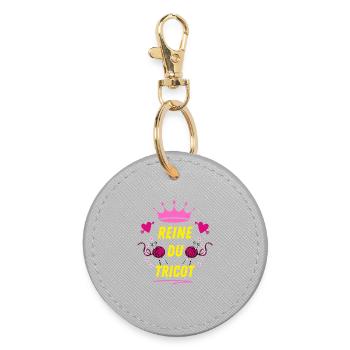 Queen of KNITTING - Round Keyring - grey - Front
