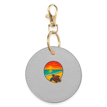 Sunset Turtle Beach, Safe the Trutles  - Round Keyring - grey - Front