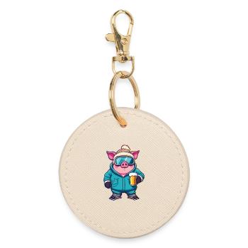 Sow Piglet Ski Goggles Skiing - Round Keyring - oyster - Front