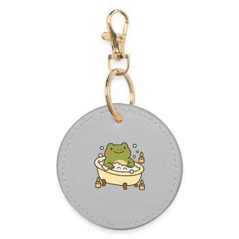 Badender Frosch – Selfcare & Entspannung - Runder Schlüsselanhänger - Grau - Vorne