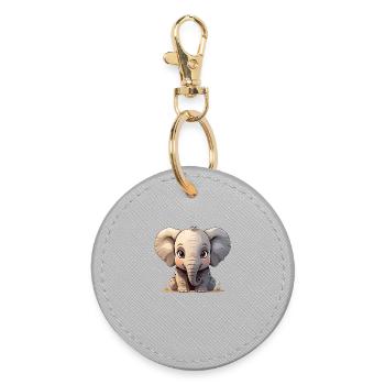 Cute baby elephant cartoon - Round Keyring - grey - Front