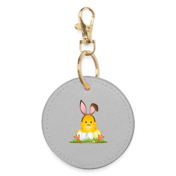 Petit poussin de Pâques mignon avec des oreilles de lapin et des œufs de Pâques - Porte-clés rond - bruyère - Devant