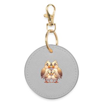 Bird Family Cuddle - Round Keyring - grey - Front