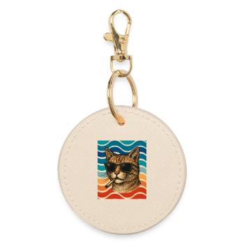 Katzen-Sommer mit Sonnenbrille - Runder Schlüsselanhänger - Auster - Vorne