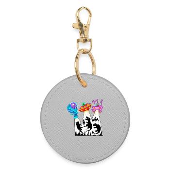 Aliens Abducting Dinosaurs Funny Cartoon UFO - Round Keyring - grey - Front