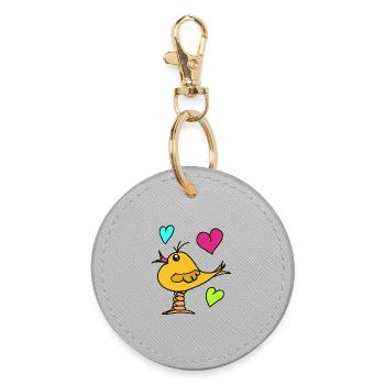 Bird Heart Comic Birds Funny - Round Keyring - grey - Front