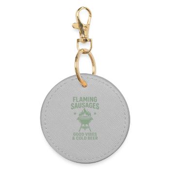 Flaming Sausages G Vibes and Cold Beer BBQ - Round Keyring - grey - Front