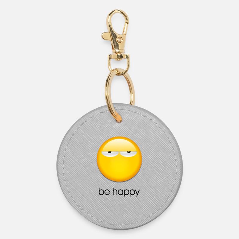 Be happy - Round Keyring - grey