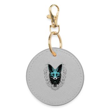 Mystischer Fuchs Türkis Waldtier Tattoo Look - Runder Schlüsselanhänger - Grau - Vorne