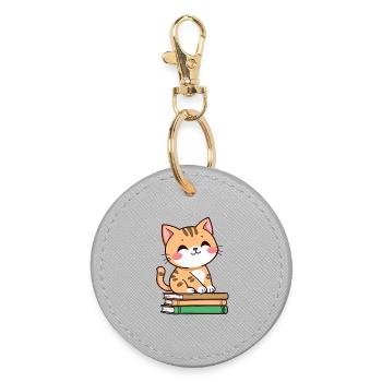 Cat with books - Round Keyring - grey - Front